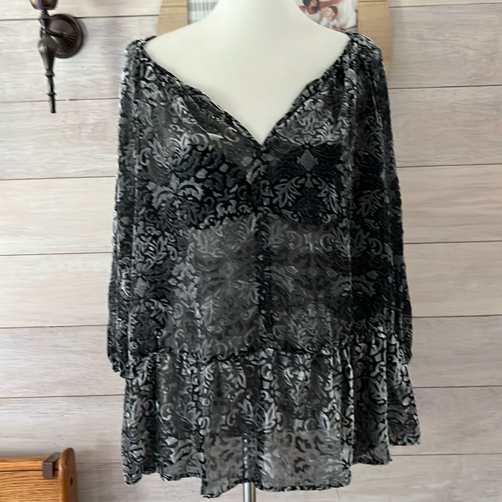 Faded Glory Gray Black Top XL